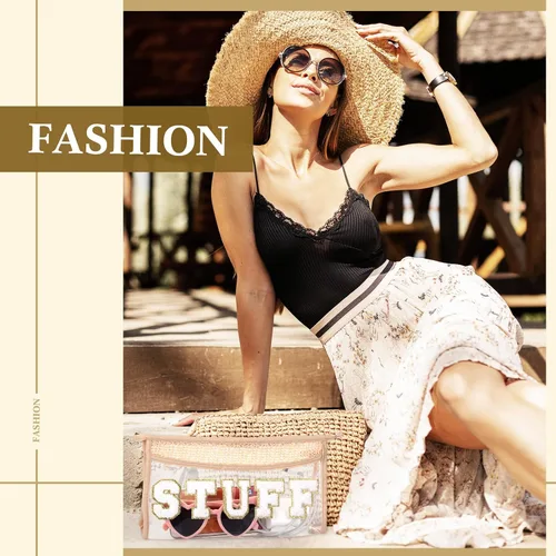 Vista 5 de Sanwuta Juego de 4 bolsas de maquillaje de parches de preparación – Diseño de letras de chenilla transparente – Nylon impermeable y TPU