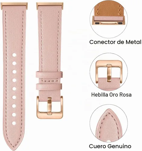 Vista 3 de Maledan Compatible con bandas Fitbit Sense/Fitbit Versa 4 para mujeres y hombres, correa de cuero genuino suave y transpirable, correa delgada