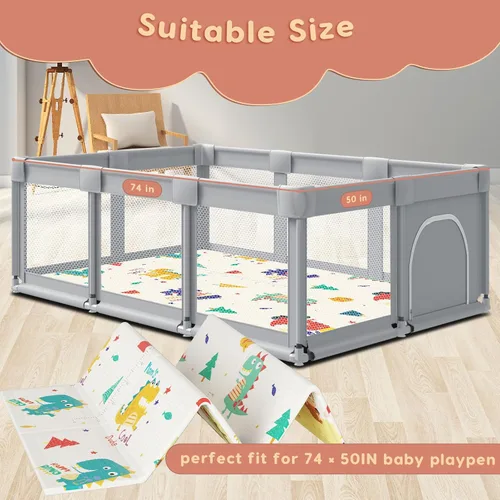 Vista 2 de Fshibila Alfombra de juego para bebé de 74 x 50 pulgadas para piso, tapete de juegos para bebé para corral, tapete grueso y ultrasuave para jugar
