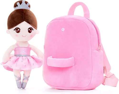 Vista 4 de Gloveleya Mochila para niñas pequeñas con suave muñeca bailarina rosa a partir de 2 años