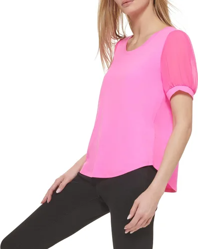 Vista 2 de DKNY Camiseta de punto para mujer, manga abombada, para uso diario