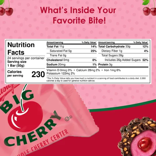 Vista 2 de Adams & Brooks, Inc. Big Cherry Bar - Cordiales de cereza, cordiales de cereza de chocolate, cerezas cubiertas de chocolate, barra de caramelo