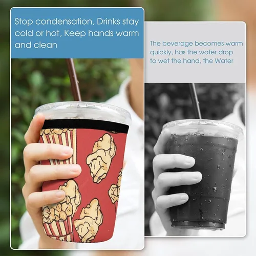 Vista 5 de Fire And Water Phoenix Popcorn Print Reusable Insulated Neoprene Iced Coffee Cup Sleeves 3 Sizes Diving Material Cup Durable Beverage Covers for