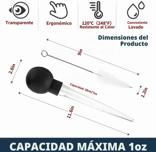 Vista 4 de Kendane Baster de Pavo con Cepillo de Limpieza, Jeringa Baster para Hornear y Asar Pavo en Casa, Incluye Bombilla Desmontable de Grado Alimenticio