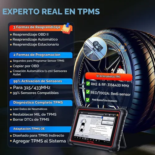 Vista 3 de Autel - Escáner TPMS MaxiPRO MP808TS, herram. de programación TPMS 2023, versión actualiz. de MP808, escaneo bidireccional MP808K, solución TPMS Rojo