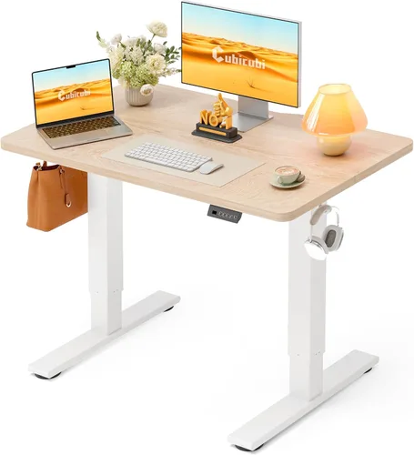 Vista 22 de CubiCubi Escritorio eléctrico de pie de 48 x 30 pulgadas, escritorio de pie ajustable en altura con ajustes preestablecidos de memoria, escritorio