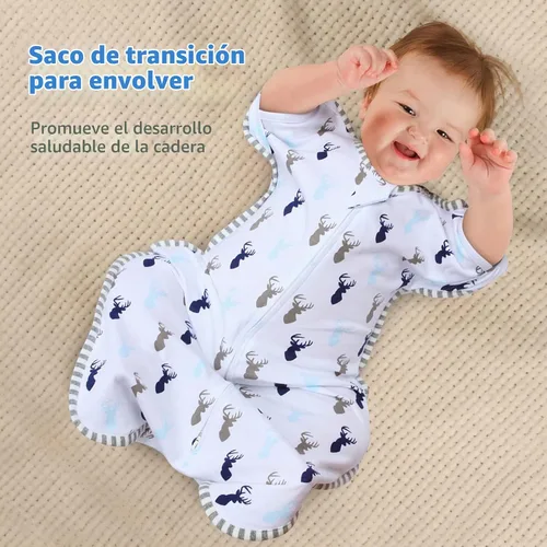 Vista 3 de Saco de dormir de transición para bebé de 0-3 meses con brazos hacia arriba, cremallera de 2 vías, 100% algodón, brazos adentro/afuera, 0.8 Tog