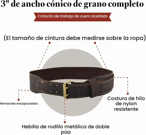 Vista 3 de Style n Craft - 3" Wide, Long, Tapered Full-Grain Oiled Leather Work Belt, Durable, Stylish and Rugged, available in 3 sizes
