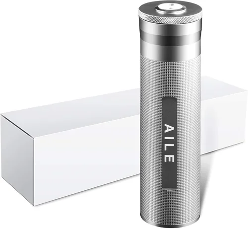 Vista 6 de AILE Humidor de acero inoxidable para cigarros, tubo de viaje plateado para 3 a 4 puros, estuche portátil para puros, higrómetro de cigarros, gran