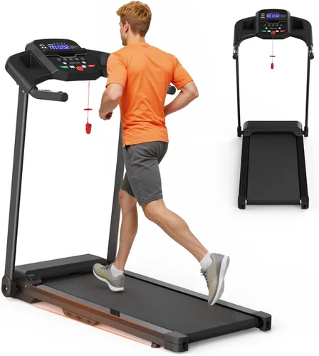 Vista 9 de Caminadora plegable compacta con inclinación para entrenamientos en casa, máquina eléctrica para caminar con 15 programas ajustables, capacidad