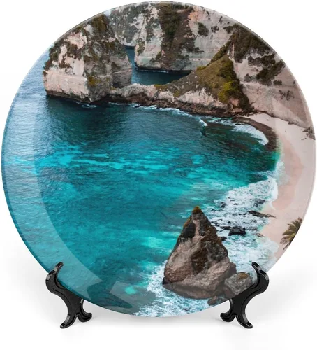 Vista 14 de Plato decorativo de pared de porcelana de 6 pulgadas con soporte, barco, cielo, mar, paisaje, naturaleza, adornos coleccionables, arte de pared