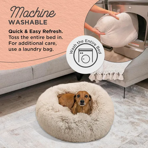 Vista 5 de Best Friends by Sheri The Original Calming Shag Donut Cuddler - Juego de cama para perros y gatos + manta para mascotas, color gris pardo, tamaño S