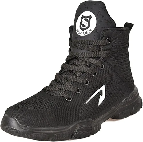 Vista 3 de SUADEX Botas de punta de acero para hombres y mujeres, impermeables, con soporte de arco para trabajo, construcción, botas de seguridad Negro