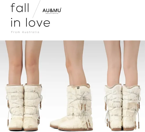 Vista 4 de AU&MU Aumu - Botas de piel de oveja para mujer, cómodas, de piel de oveja