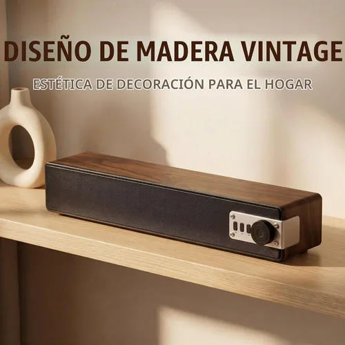 Vista 3 de Altavoz Bluetooth de madera retro con ruido blanco, sonido estéreo de 10 W RMS altavoz de audio para el hogar, BT5.3/TF/USB/FM/AUX, altavoz