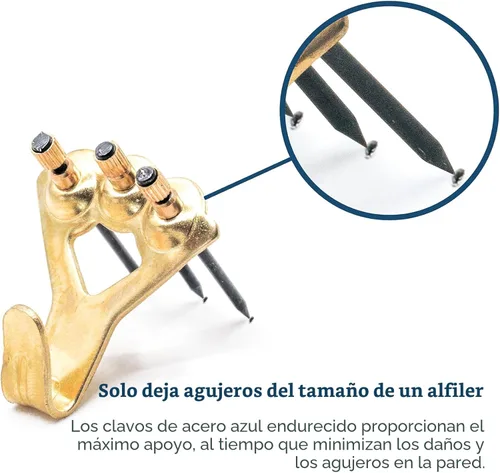 Vista 6 de Perchas de fotos de 100 libras, paquete de 10 con clavos, ganchos para colgar cuadros, accesorios para colgar cuadros, ganchos o colgadores