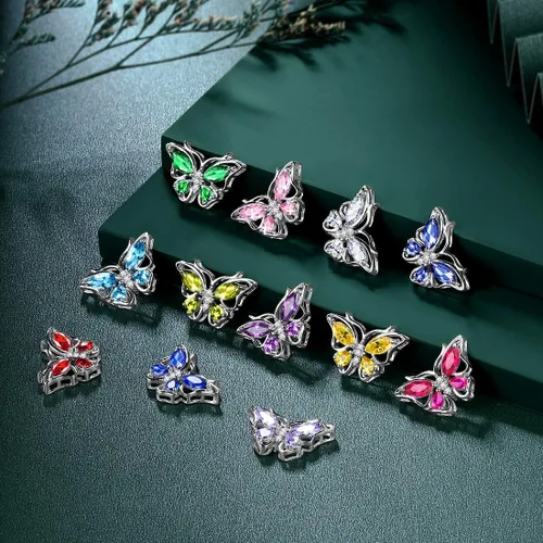 Vista 5 de 925 Sterling Silver Birthstone Butterfly Jewelry Women Crystal Animal Cute Butterflies Birthday NecklaceEarringRingBracelet Sets Birth Stone