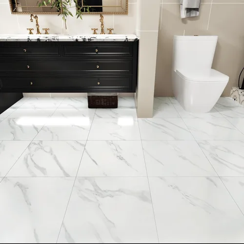 Vista 11 de WESTICK Azulejos de suelo de mármol blanco para despegar y pegar, azulejos de vinilo autoadhesivos para cocina, dormitorio, sótano, escaleras
