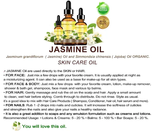 Vista 4 de ACEITE DE JASMINA 100% Natural 1 Fl.oz.- 1.0 fl oz. Para el cuidado de la piel, el cabello y las uñas.
