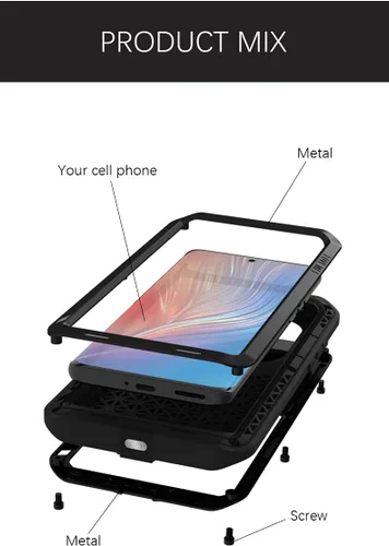 Vista 3 de LOVE MEI Funda de metal para Huawei P50 Pro, resistente al aire libre, a prueba de golpes, a prueba de caídas, de aluminio, militar, resistente Negro
