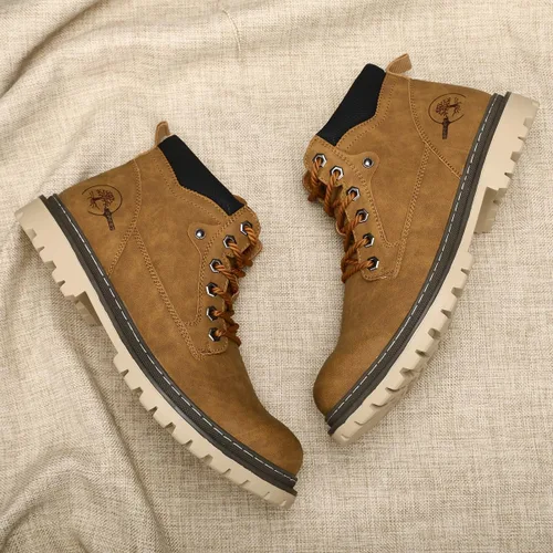 Vista 8 de Shaire Botas Chukka de cuero para hombre Botines con cordones para hombre Botas cómodas casuales