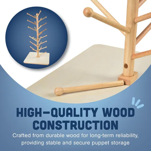 Vista 4 de Cre8tive Minds MTC-501 Education Wooden Puppet Tree, Finger Puppet Stand, Holds 26 Puppets, 2-Section Pole Design, 3.7" x 21" x 20.5
