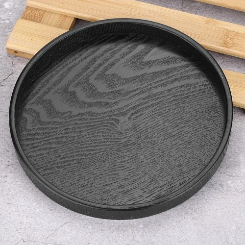 Vista 7 de Bandeja de té de madera negra, forma redonda, té de madera maciza, café, aperitivos, comidas, bandeja para servir platos platos bandejas