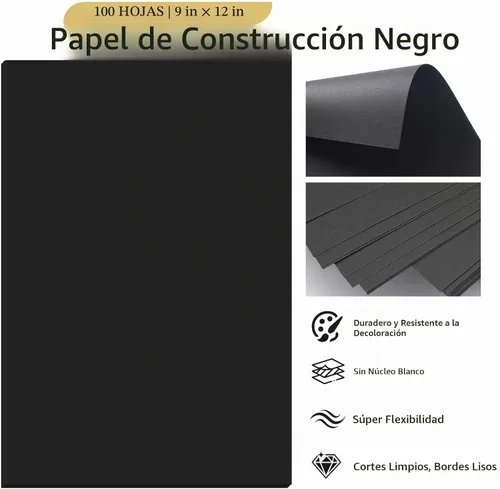 Vista 2 de Papel de construcción negro, 100 hojas, 9 x 12 pulgadas, 80 GSM, papel