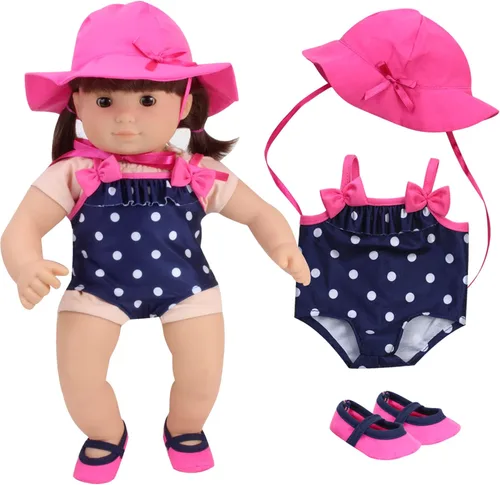 Vista 2 de Sophia's Conjunto de traje de baño de lunares para muñecas de 15 pulgadas, azul marino/rosa