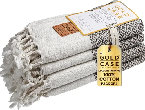 Vista 15 de Gold CASE - Juego de 4 Toallas de Mano Turcas para Baño, 20 x 40 pulgadas, Toallas de Baño 100% Algodón, Toalla Pequeña de Cocina Aphrodite