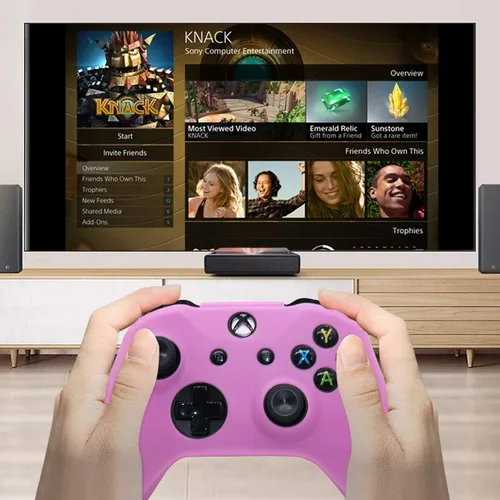 Vista 2 de HLRAO - Skins rosados para control Xbox One S funda protectora de silicona para Microsoft Xbox 1s WirelessWired Gamepad Joystick con 6 tapas rosadas