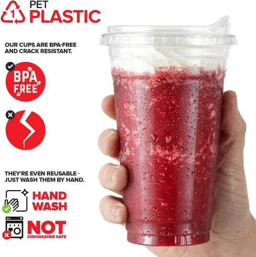 Vista 3 de Vasos de plástico transparente de 24 onzas con tapas desechables, taza Togo con tapa para sorber sin popote para batidos, café helado, limonada