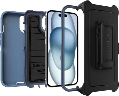 Vista 4 de OtterBox Funda para iPhone 14 y iPhone 13 (solamente) Defender Series - Jeans azul bebé (azul) - Sin pantalla - Resistente y duradera