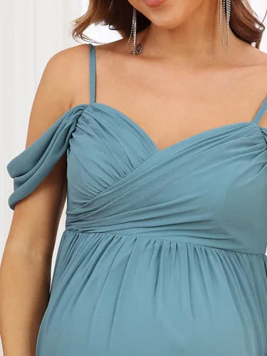 Vista 5 de Ever-Pretty Vestido de fiesta formal de maternidad con cuello en V y mangas cortas con tirantes delgados fruncidos 20809-EYUS