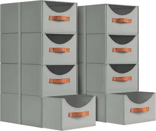 Vista 24 de Homsorout Cajones de almacenamiento apilables, contenedores de almacenamiento plegables con cajones, paquete de 8 cestas organizadoras de estantes
