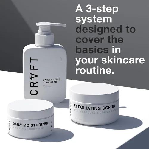 Vista 6 de CRVFT Kit de cuidado facial para hombre, lavado facial de aloe vera, 3 onzas, hidratante hialurónico de 1 onza, exfoliante de carbón de 1.7 onzas