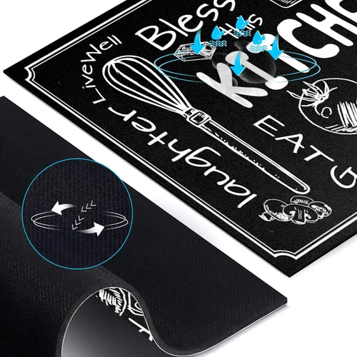 Vista 6 de Juego de 2 tapetes de cocina antideslizantes y gruesos para el suelo, tapetes cómodos para cocina, fregadero, negro, 17 x 47 pulgadas + 17 x 28