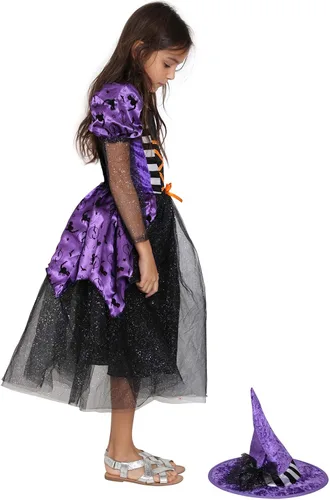 Vista 3 de Disfraz de bruja para niñas, juego de lujo de cuento de hadas de Halloween