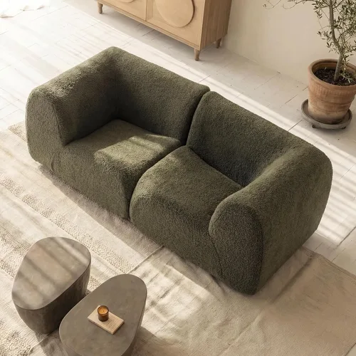 Vista 22 de Sofá individual modular curvado, sofá sherpa de espuma de 33 pulgadas, cómodos sofás de peluche para espacios pequeños, sofás modulares modernos