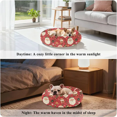 Vista 4 de Wudan Pet Cat Bed Donut Cuddler Fluffy Cat Pillow Bed for Medium Size Pets Sleeping XS Christmas Plaid Santa Claus