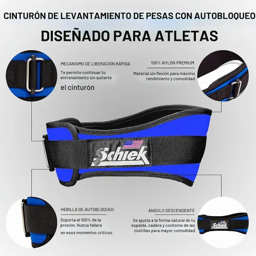 Vista 3 de Schiek Modelo deportivo 2004 Nylon 4 3/4" Cinturón de levantamiento de pesas - Negro Azul marino