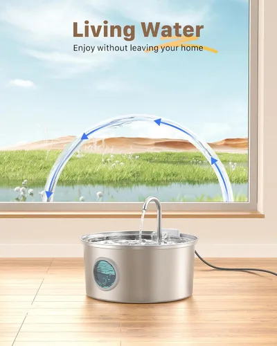 Vista 2 de Fuente de agua para gatos de acero inoxidable: fuente para gatos para beber, fuente de agua para mascotas de 108 oz/3.2 L para gatos en interiores