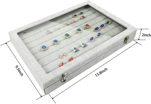 Vista 6 de Stylifing Organizador de aretes de anillo con tapa transparente de 7 ranuras, bandeja de joyería, organizador de cajones con cerradura para novia