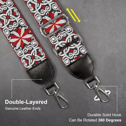 Vista 3 de Purse Strap, Jacquard Embroidered 2" Wide Soft Cotton & Leather Ends Purse Straps Replacement Crossbody Bag Straps (Jacquard Orange White)