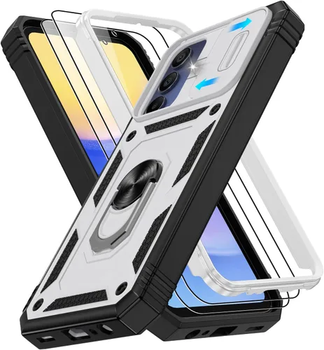 Vista 111 de Gritup Funda para Google Pixel 6 con cubierta deslizante para cámara y protector de pantalla (2 unidades), soporte de anillo giratorio 360°, funda