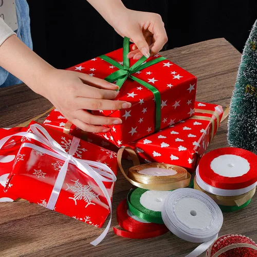 Vista 5 de Xinnun Cinta de satén de Halloween de 200 yardas, 8 rollos de cinta de seda de poliéster de 3/8 pulgadas para Navidad, Halloween, decoración