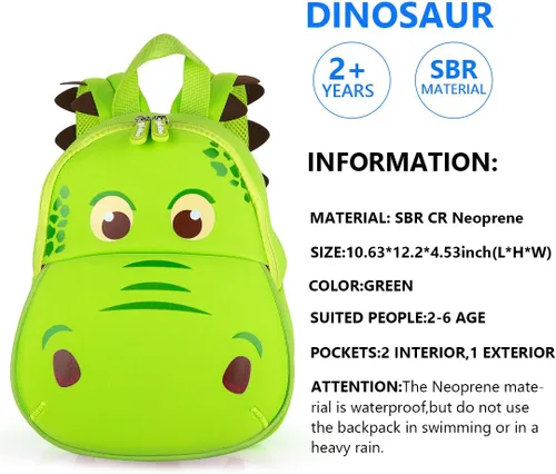 Vista 2 de yisibo Mochila de dinosaurio para niños y niñas, ligera, impermeable, preescolar, viajes, para niños y niñas, para niños de 2 a 7 años