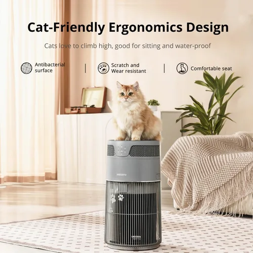 Vista 7 de WISESKY Purificador de aire para gatos con cable resistente a mordeduras y rejilla ancha y protección contra vuelcos Purificador de aire