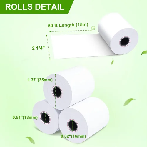 Vista 2 de (100 Rolls) 2 1/4 x 50 Thermal Receipt Paper, White BPA-Free, Compatible with POS, Credit Card Terminals and Most Register Machines