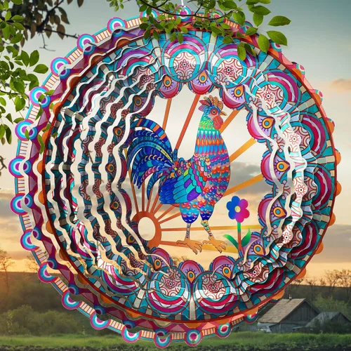 Vista 14 de Mandala Blossom Wind Spinner - Molinillos de Viento de Metal Escultura de Viento Colgante Cinética 3D de 12 pulgadas Cortada con Láser